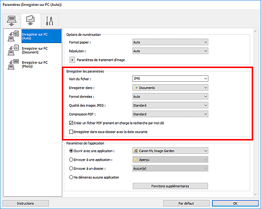 figure : boîte de dialogue Paramètres